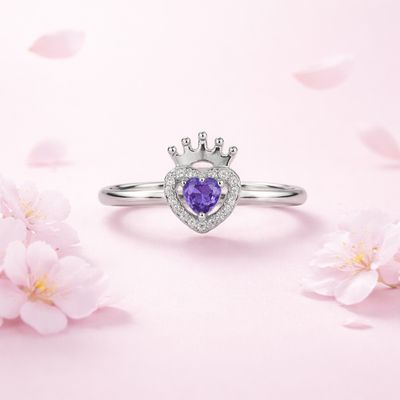 Anillo Corazon Reyna ZC Morado  #7 Plata Italiana 925