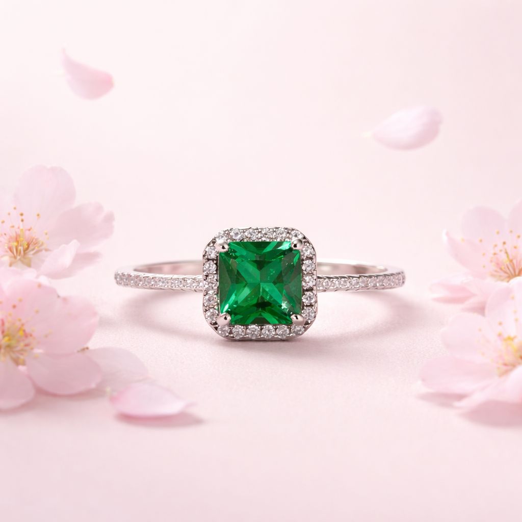 Anillo Corte Princesa Esmeralda Plata Italiana 925 con Rodio