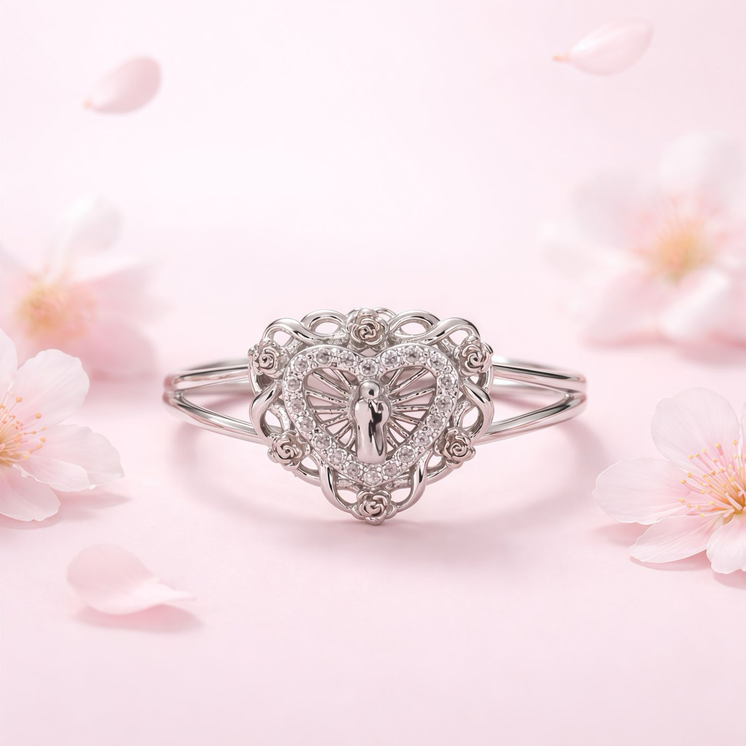 Anillo Corazon San Judas Plata Italiana 925 con Rodio