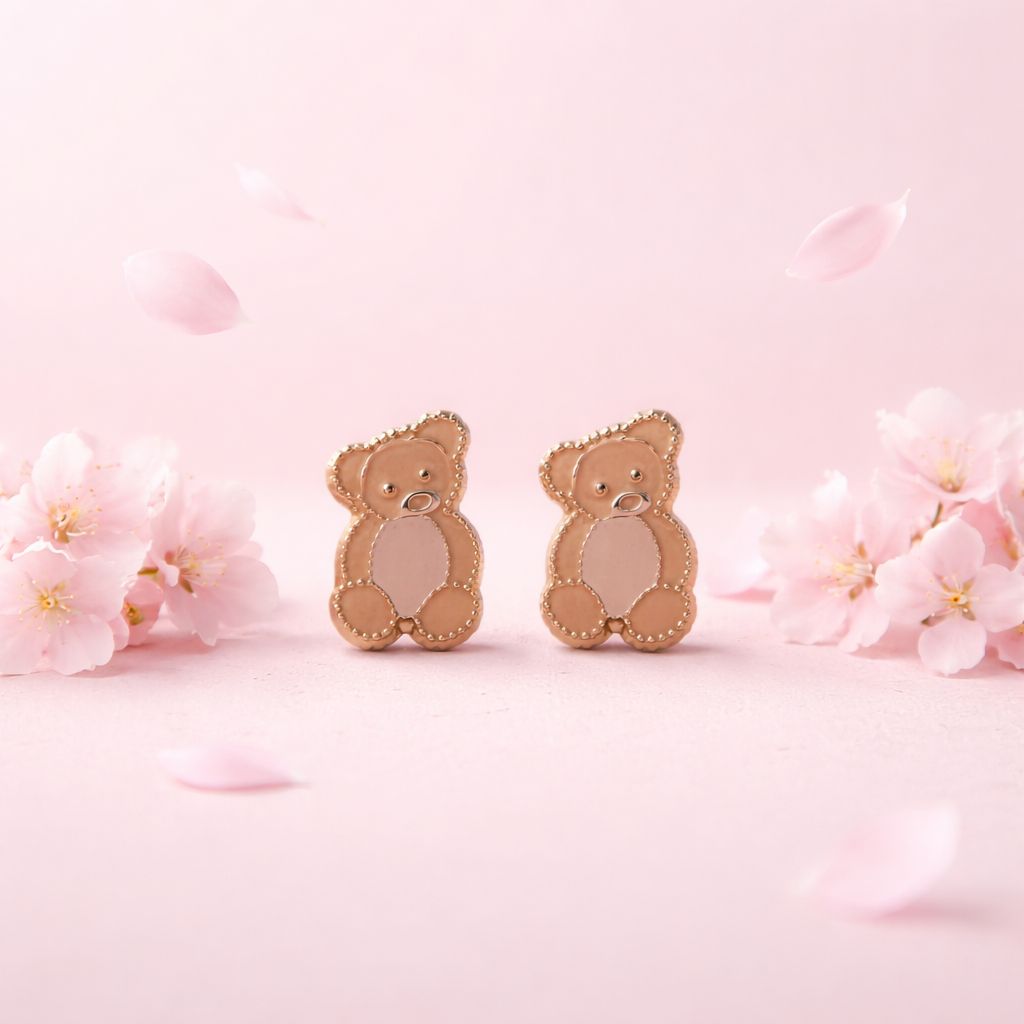 Broquel osito Esmaltado Beige mide 8mm Oro 10K