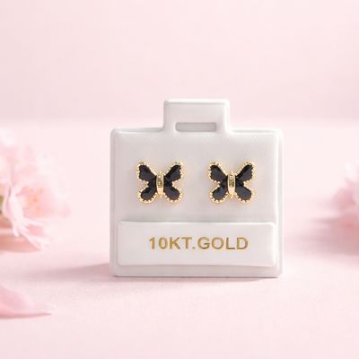 Broquel Mariposa Esmalte Negro mide 9mm Oro 10K