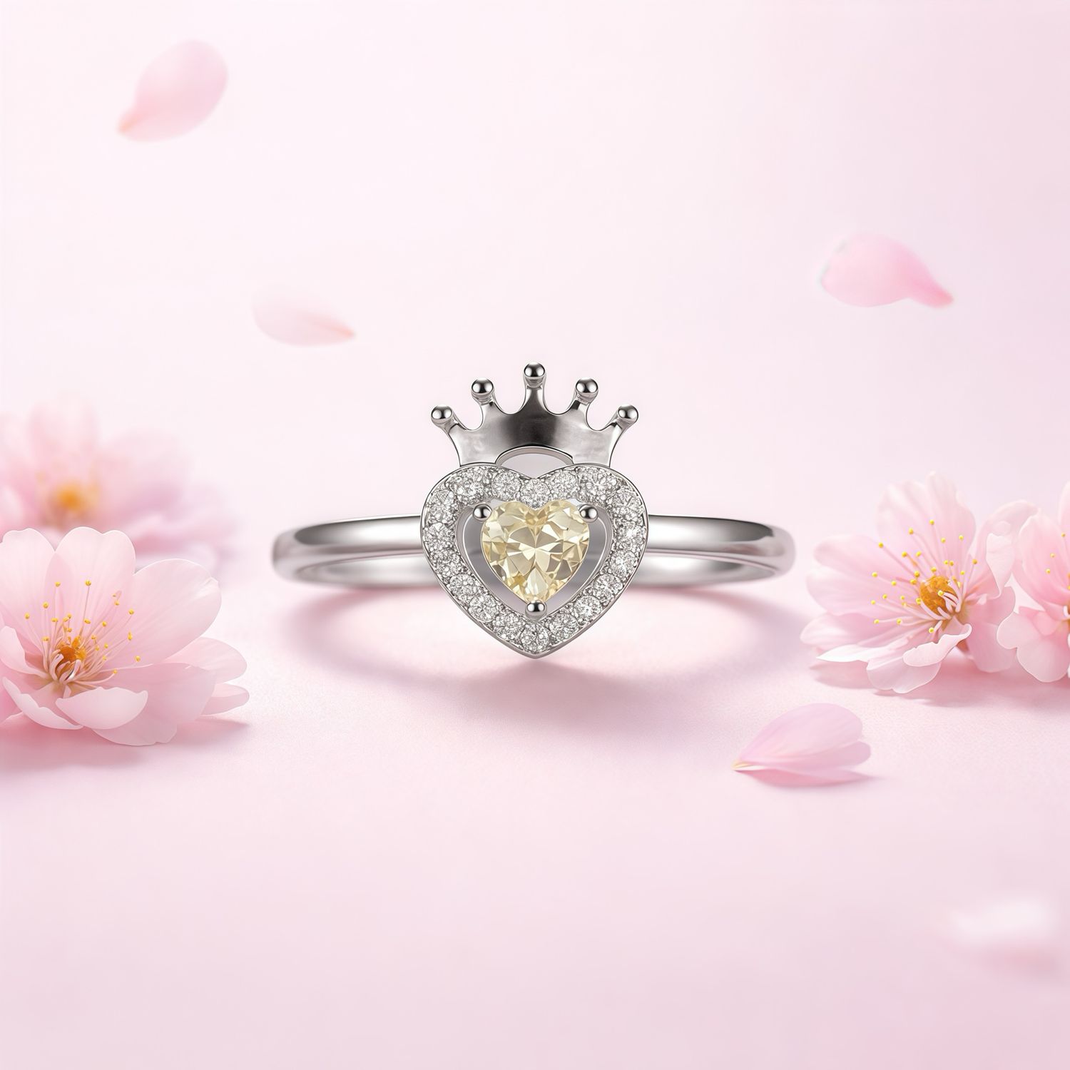 Anillo Corazon Reyna ZC Amarillas #7 Plata Italiana 925