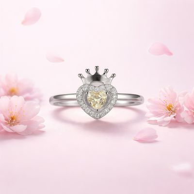 Anillo Corazon Reyna ZC Amarillas #7 Plata Italiana 925