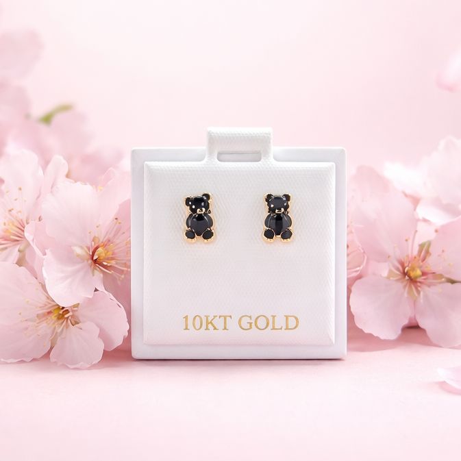 Broquel osito Esmaltado Negro Oro 10K