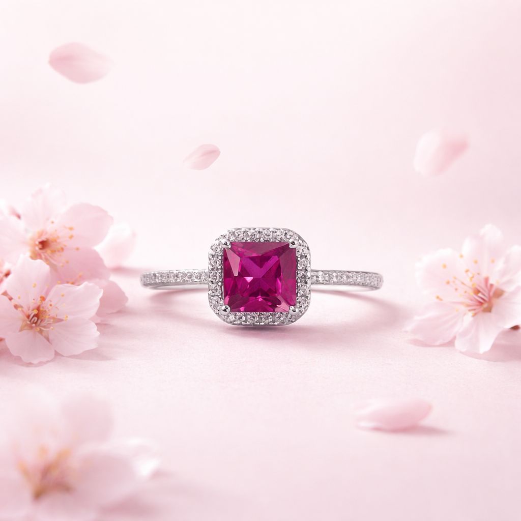 Anillo Premium Corte Princesa Rubi #9 Plata Italiana 925 con Rodio