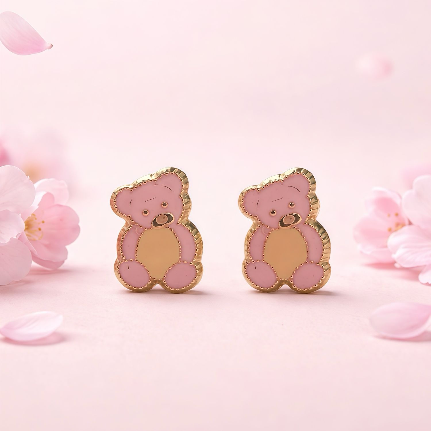 Broquel osito Esmaltado Rosa Oro 10K