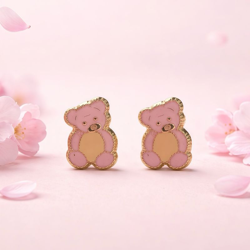 Broquel osito Esmaltado Rosa Oro 10K