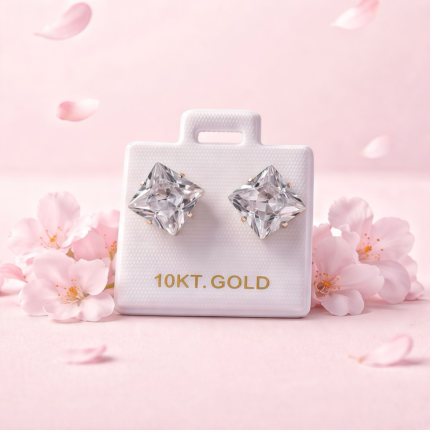 Broquel Cubico Cuadrado Blanco 8mm Oro10K