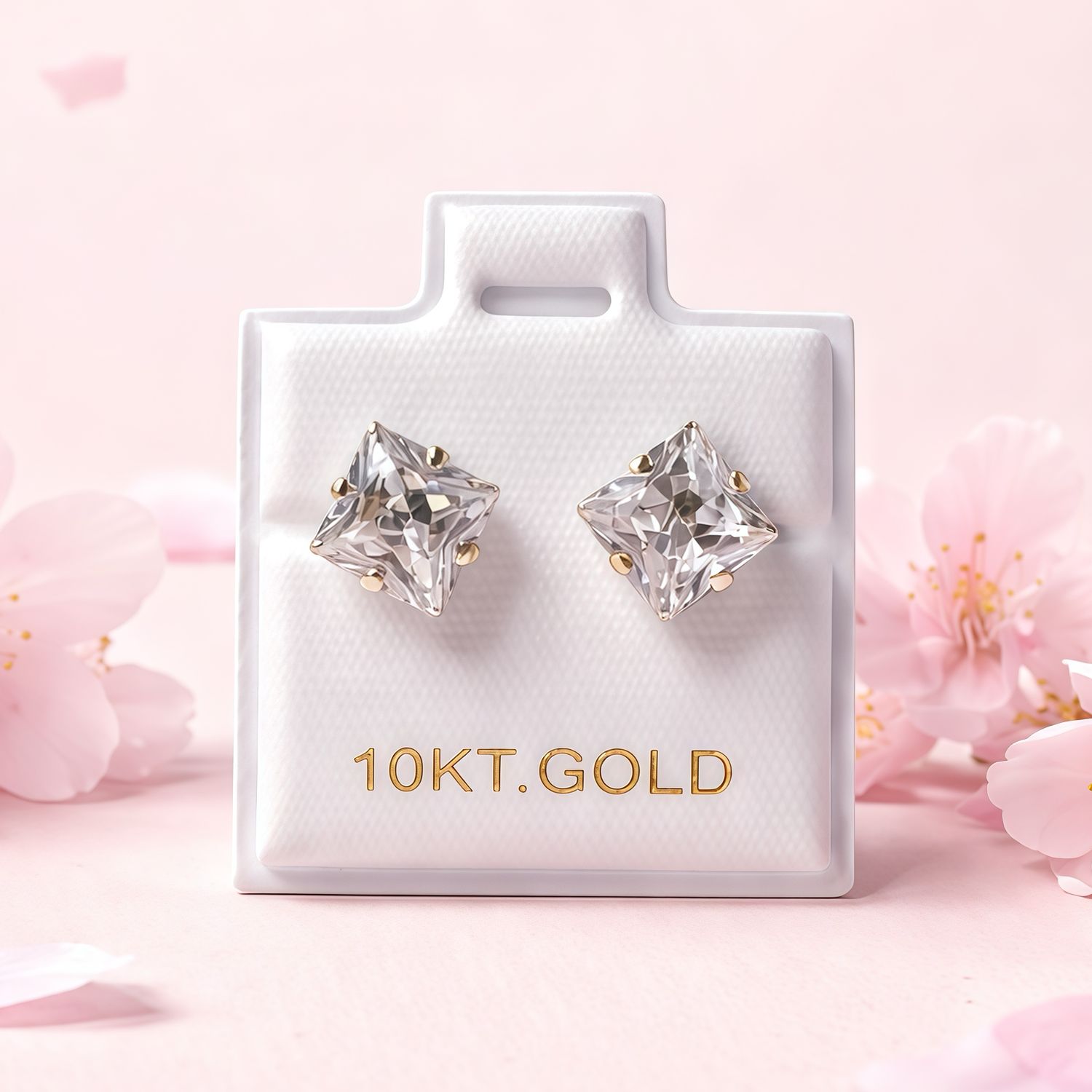 Broquel Cubico Cuadrado Blanco 6mm Oro10K