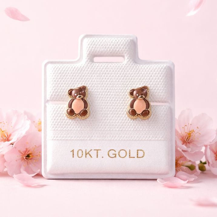 Broquel osito Esmaltado Cafe Oro 10K