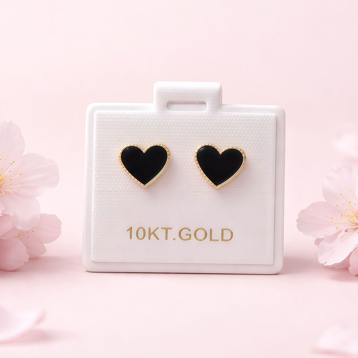 Broquel Corazon Esmaltado Negro 10mm Oro10K