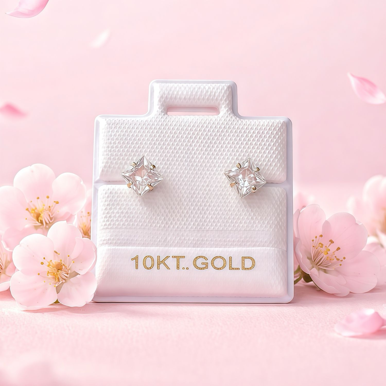 Broquel Cubico Cuadrado Blanco 4mm Oro10K