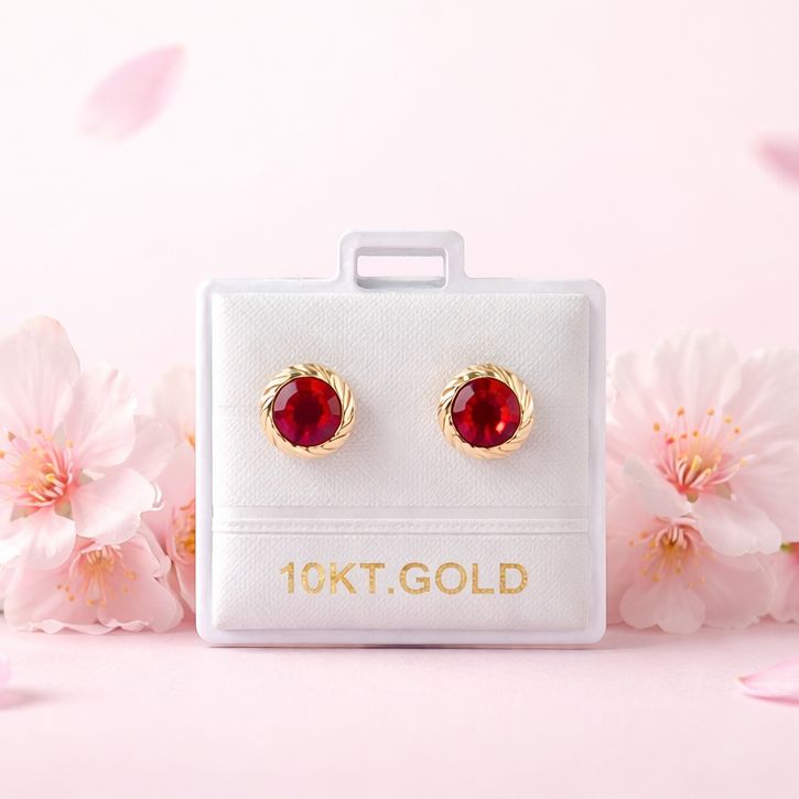 Broquel Bisel Rehilete  Rojo 7mm Oro10K