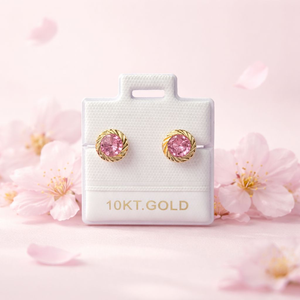 Broquel Bisel Rehilete  Rosa 7mm Oro10K