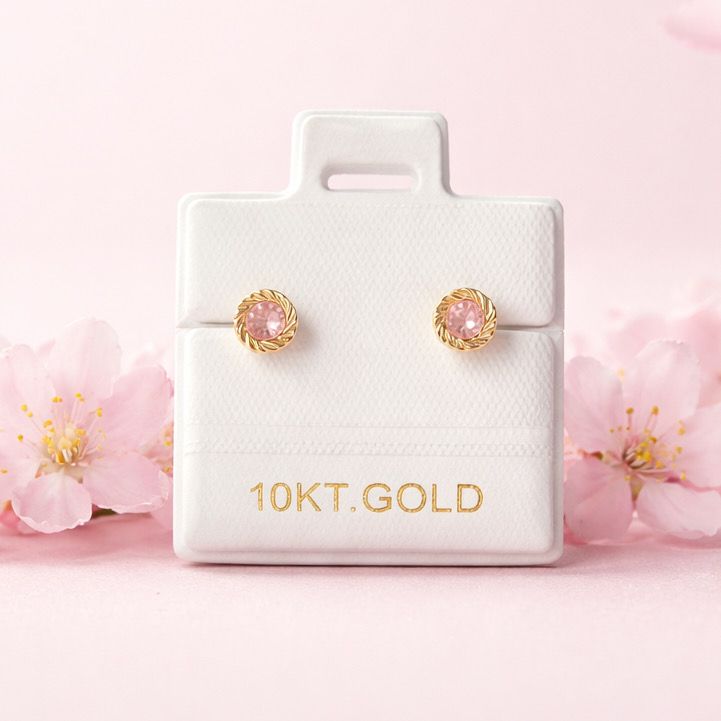 Broquel Bisel Rehilete 4MM Rosa Oro 10K