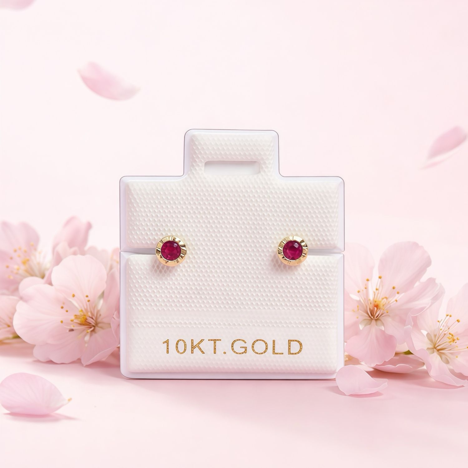 Broquel Flor Bisel Diamantado 3mm Rojo Oro 10K