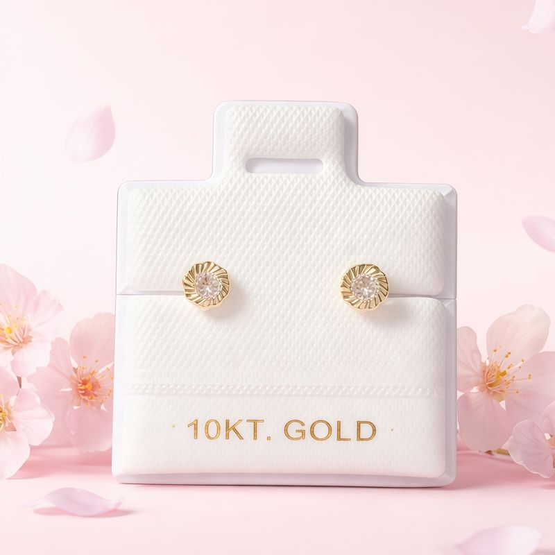 Broquel Flor Bisel Diamantado 3mm Blanco Oro 10K