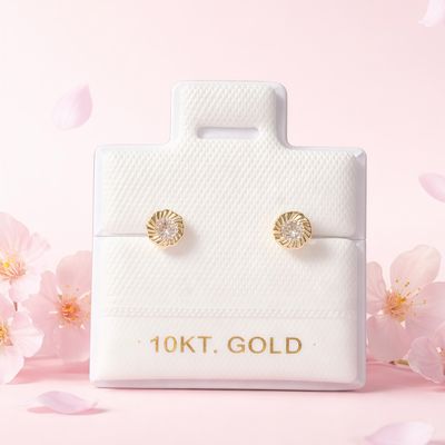 Broquel Flor Bisel Diamantado 3mm Blanco Oro 10K