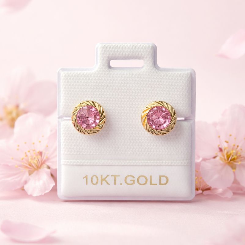 Broquel Bisel Rehilete 4MM Rosa Oro 10K