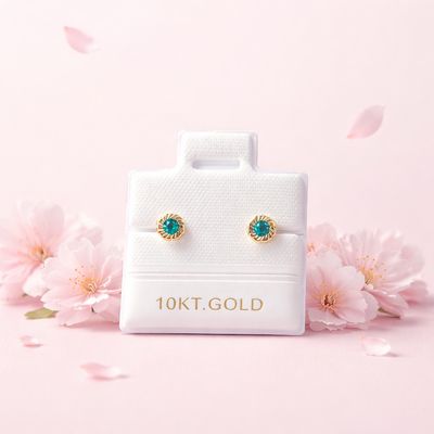 Broquel Flor Bisel Diamantado 3mm Azul Oro 10K