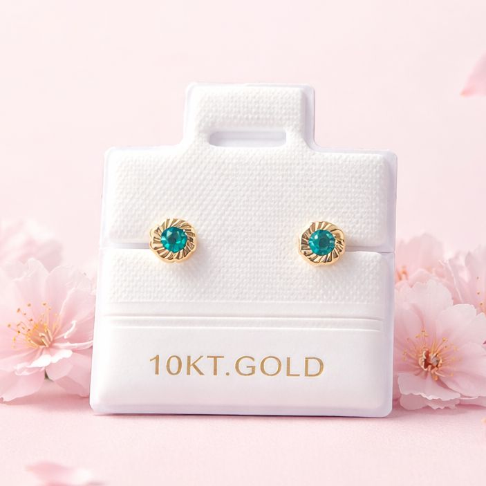 Broquel Flor Bisel Diamantado 3mm Azul Oro 10K