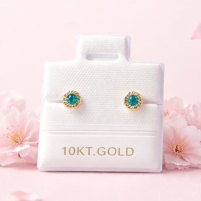 Broquel Flor Bisel Diamantado 3mm Azul Oro 10K