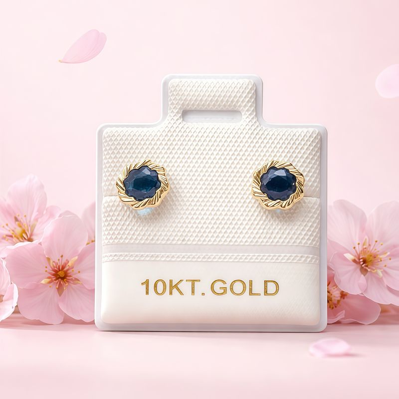 Broquel Flor Bisel Diamantado Navy 5MM Blanco  Oro 10K
