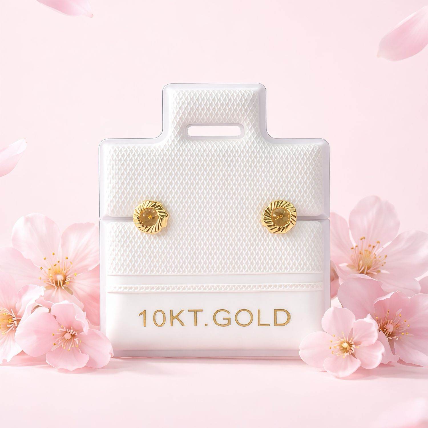 Broquel Flor Bisel Diamantado 3mm Rosa Oro 10K