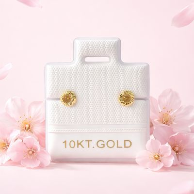 Broquel Flor Bisel Diamantado 3mm Rosa Oro 10K