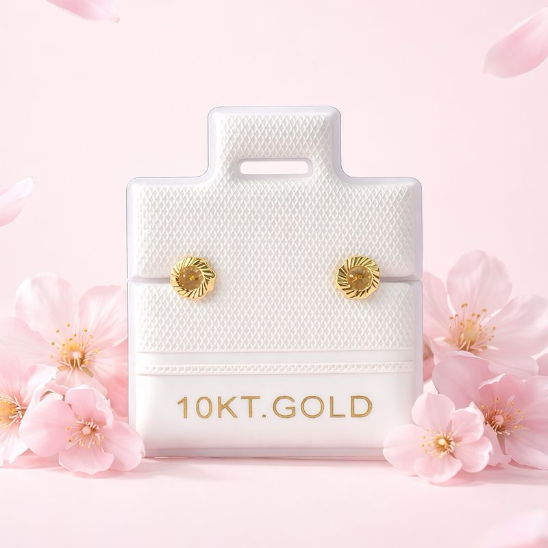 Broquel Flor Bisel Diamantado 3mm Rosa Oro 10K