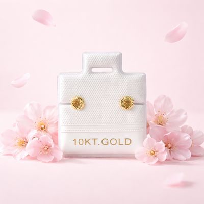 Broquel Flor Bisel Diamantado 3mm Rosa Oro 10K