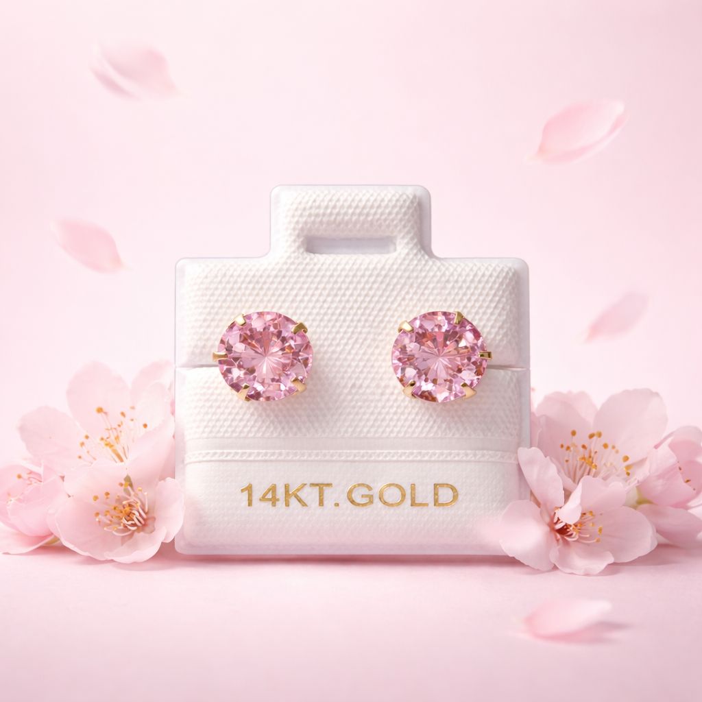 Broquel Cubico Recto 7MM broche de bolita RosaORO 14K