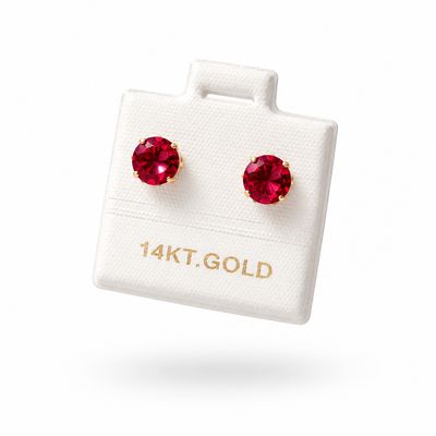Broquel Cubico Recto 7MM broche de bolita Rojo ORO 14K