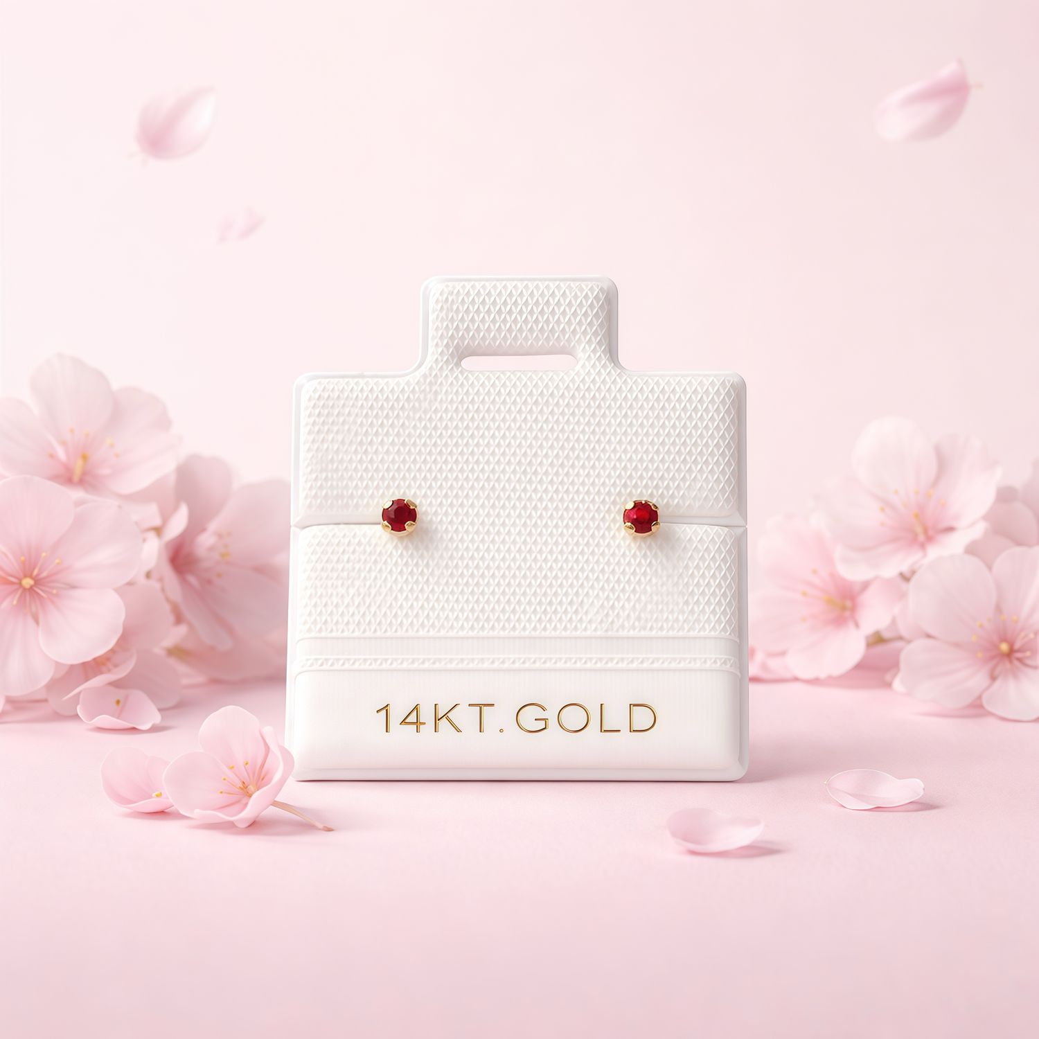 Broquel Redondo Zirconia Rojo 2mm ORO 14K