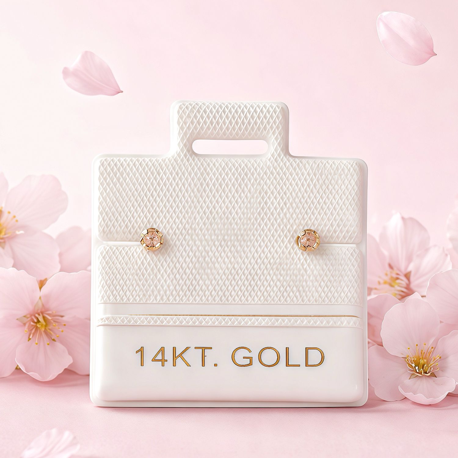 Broquel Redondo Zirconia Rosa 2mm ORO 14K