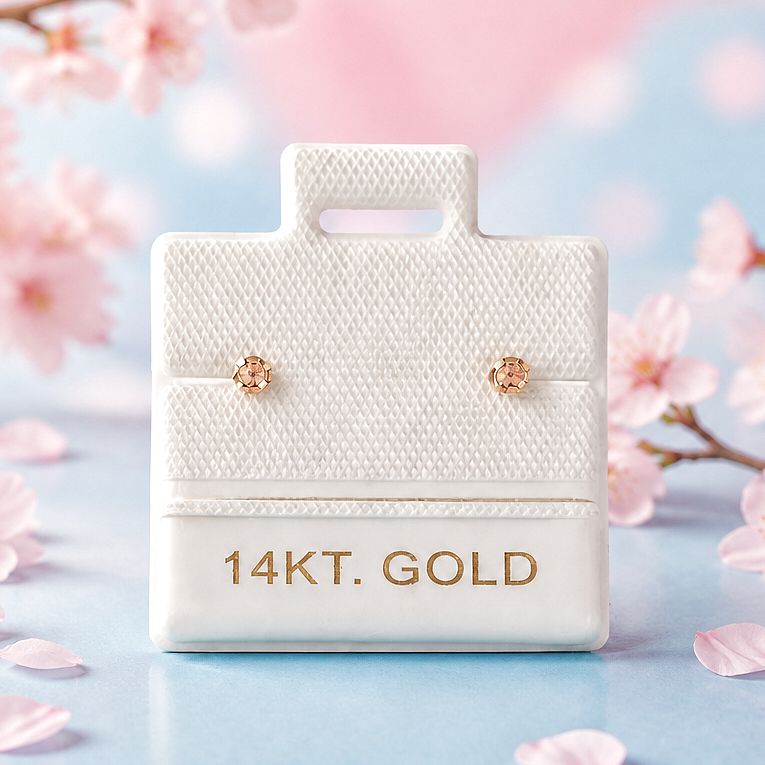 Broquel Redondo Zirconia Rosa 2mm ORO 14K