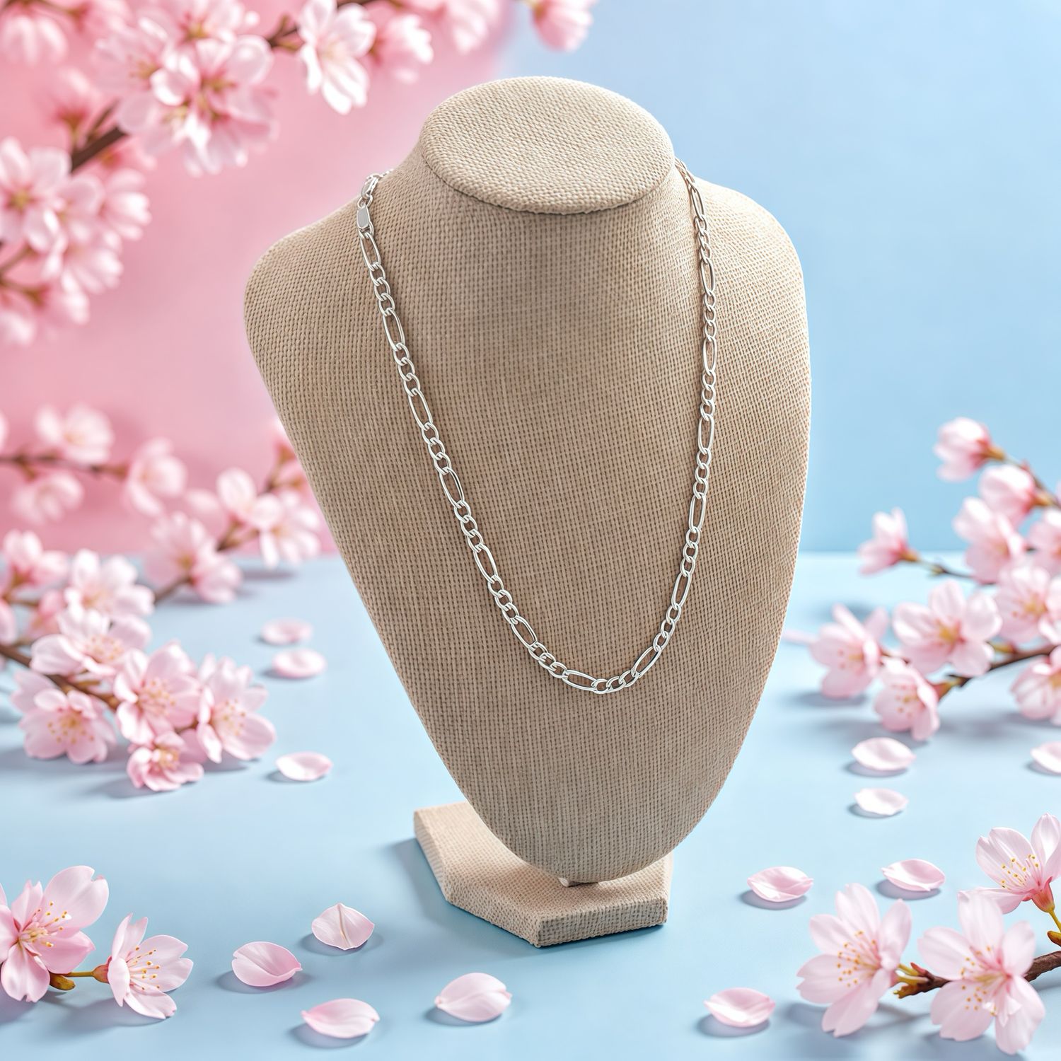 Cadena Figaro Corte Diamantado 5mm de ancho, 22" de largo Plata 925 Mexicana