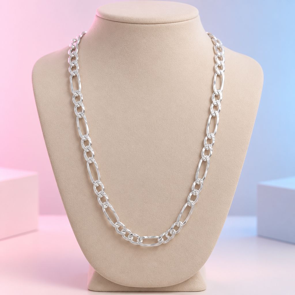 Cadena Figaro Corte Diamantado 5mm de ancho, 22" de largo Plata 925 Mexicana