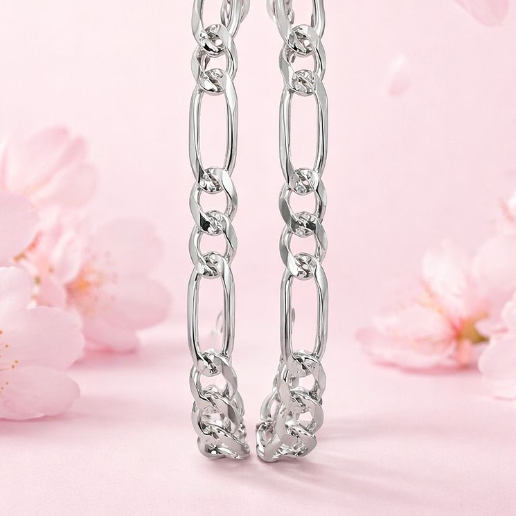 Cadena Figaro Diamantada 6MM de ancho 22"de largo Plata 925 MX