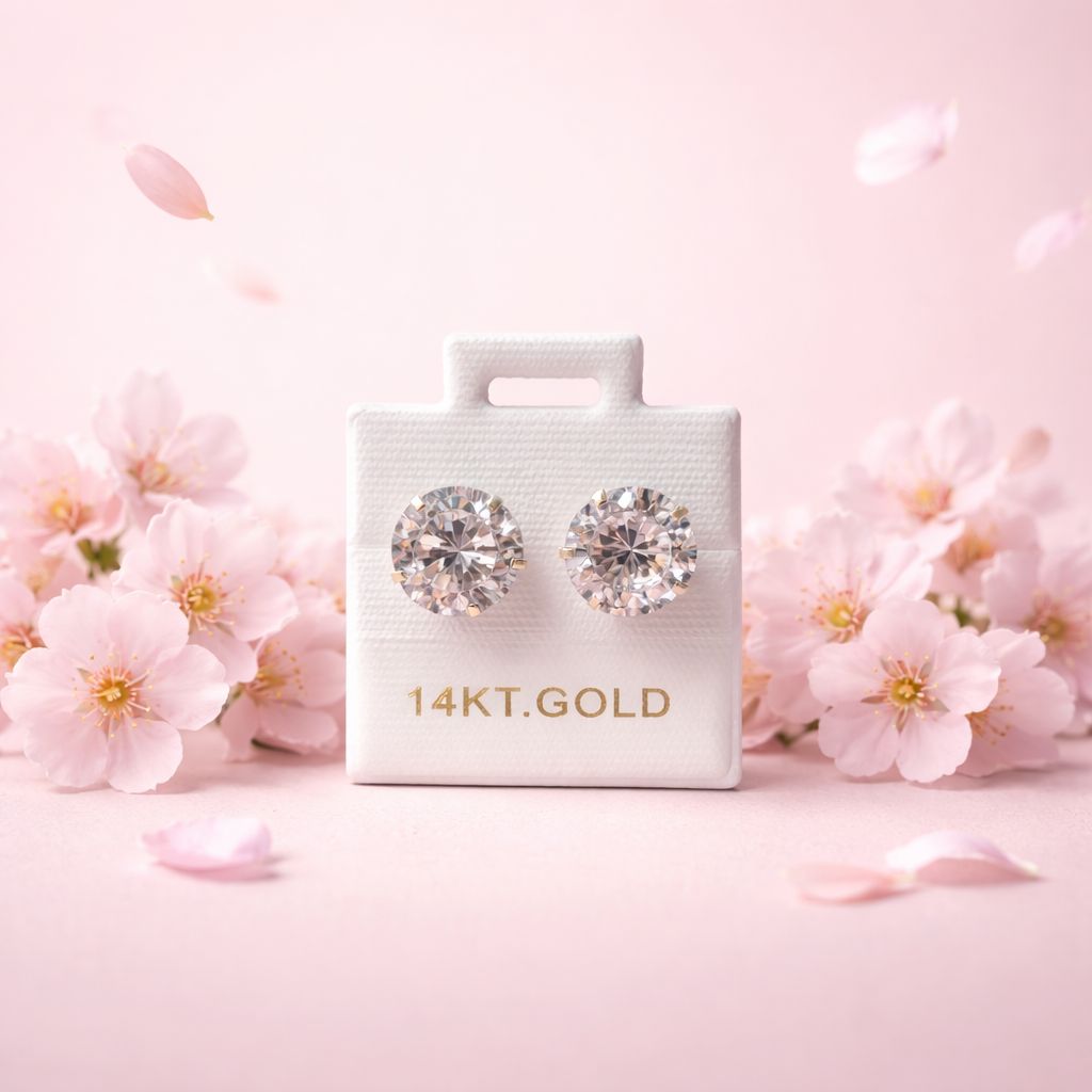 Broquel Cubico Recto 7MM broche de bolita Blanco ORO 14K