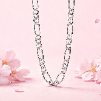 Cadena Figaro Corte Diamantado 4.5mm de ancho, 20" de largo Plata 925 Mexicana