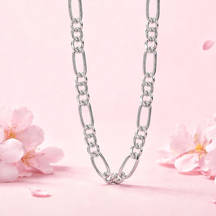 Cadena Figaro Corte Diamantado 4.5mm de ancho, 20" de largo Plata 925 Mexicana