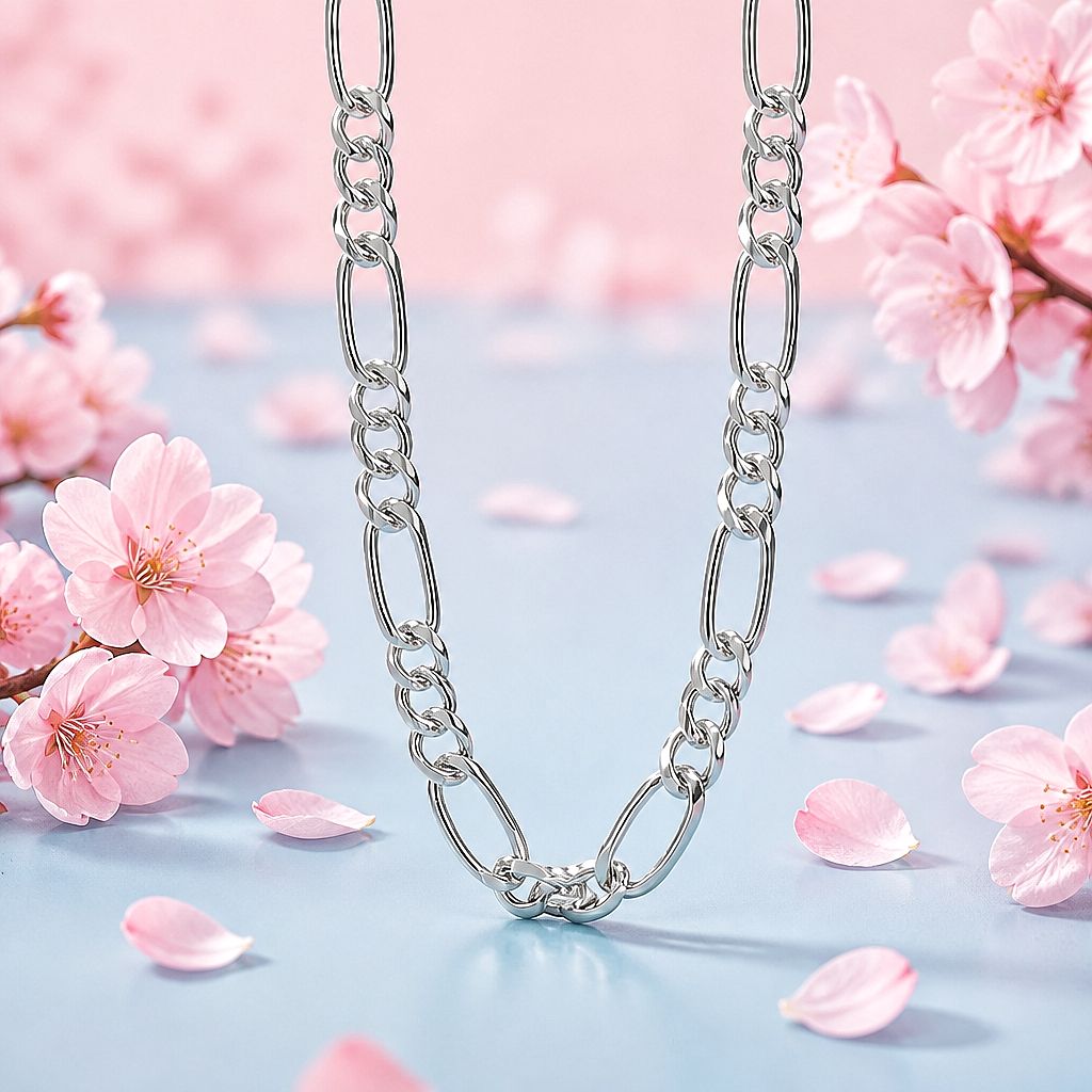 Cadena Figaro Corte Diamantado 4.5mm de ancho, 20" de largo Plata 925 Mexicana