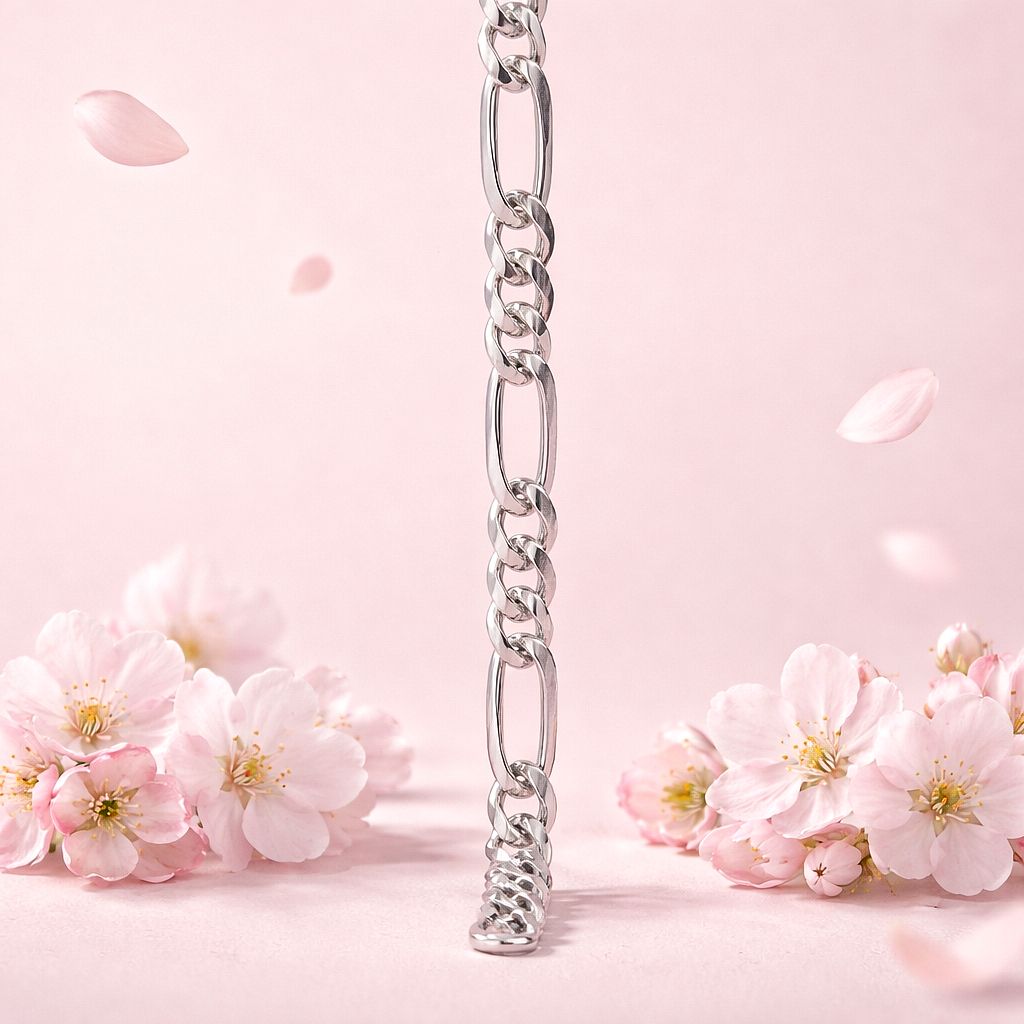 Cadena Figaro Corte Diamantado 5mm de ancho, 24'' de largo Plata 925 Mexicana