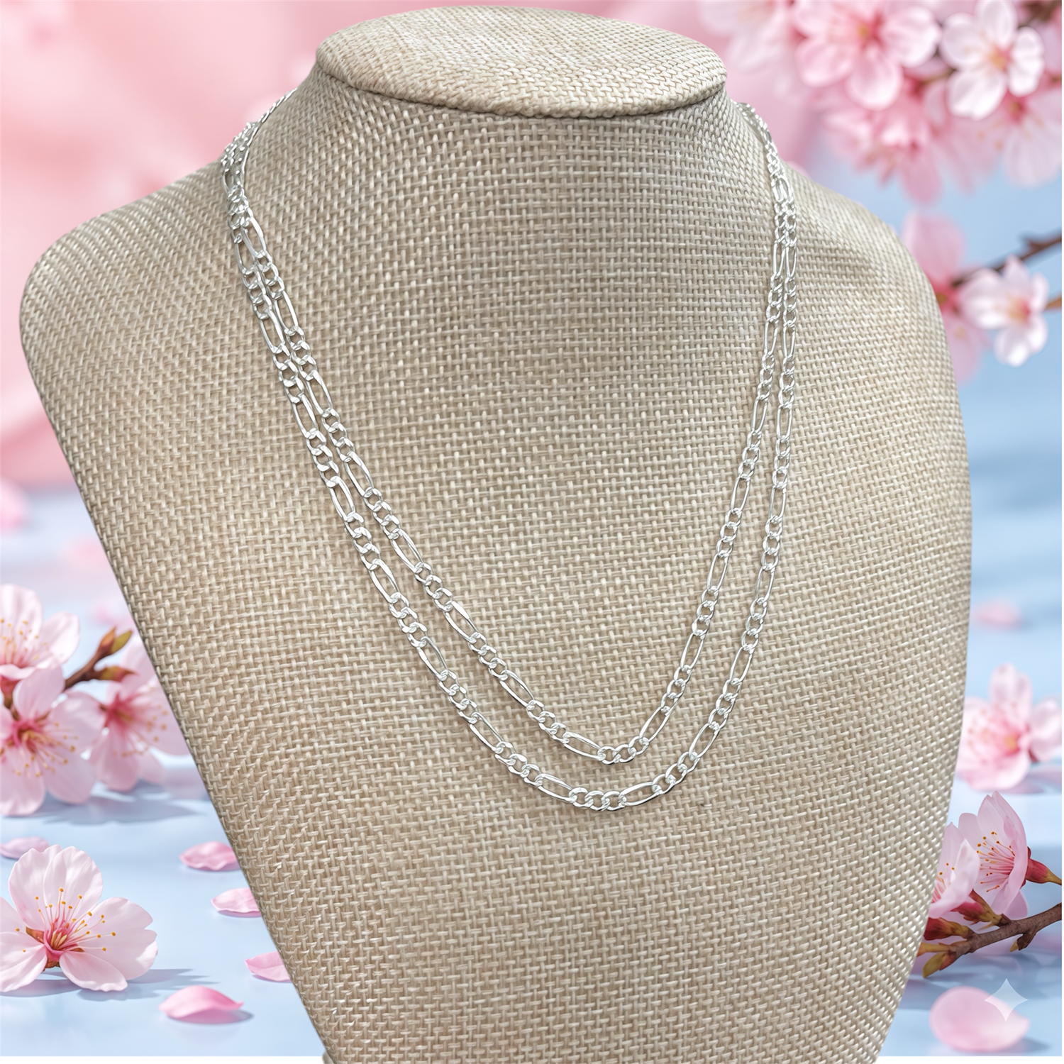 Cadena Figaro Corte Diamante 3.5mm de ancho 22" de largo Plata 925 Mexicana