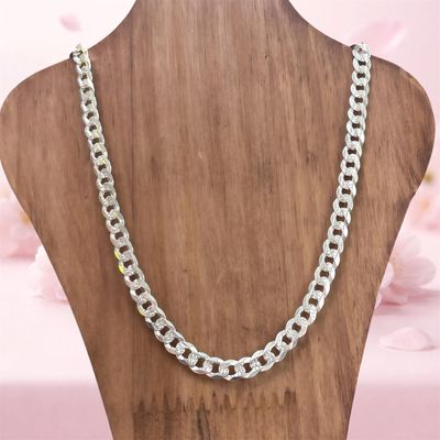 Cadena Cubana corte diamante 20" de largo 6mm de ancho Plata 925 Mexicana