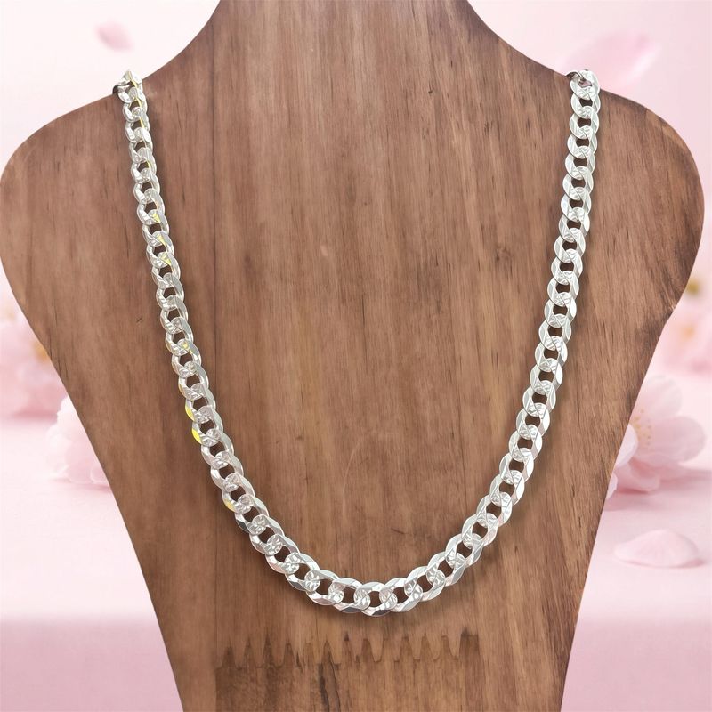 Cadena Cubana corte diamante 20" de largo 6mm de ancho Plata 925 Mexicana