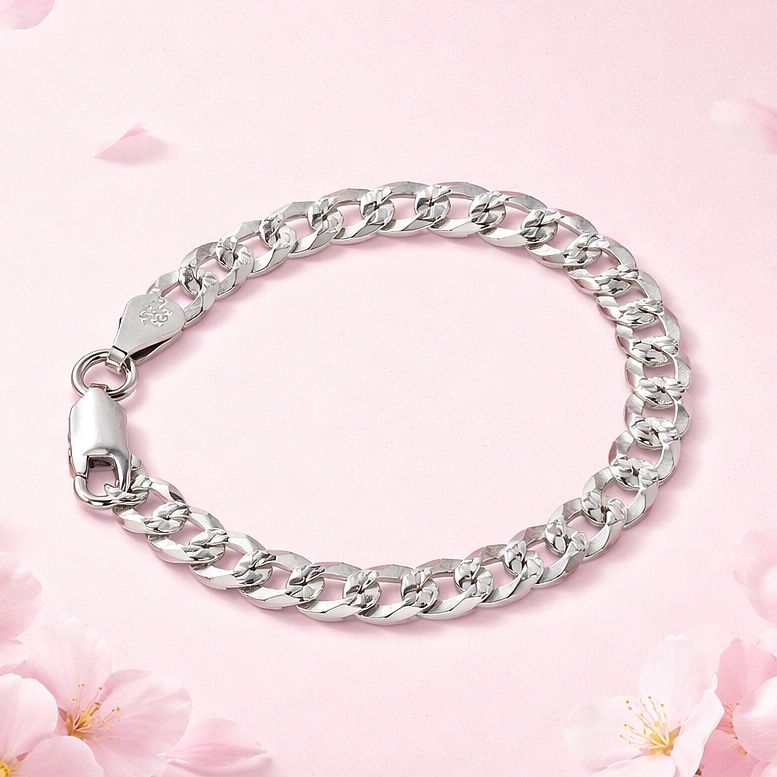 Pulsera Estilo Cubano 5MM mide 8 de largo Plata 925 Italiana