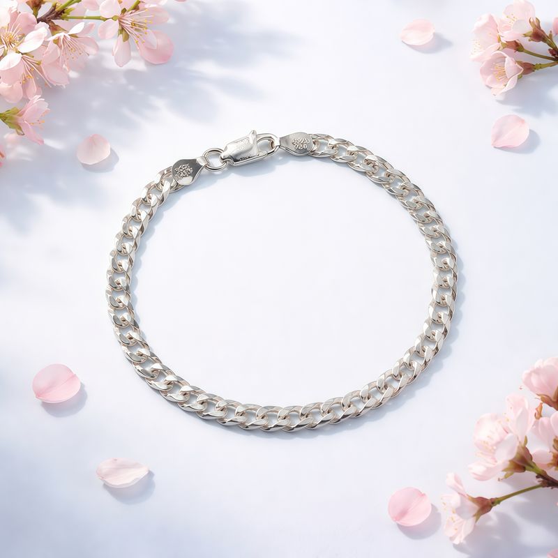 Pulsera Estilo Cubano  4MM, 7'" de largo, Plata 925 Italiana