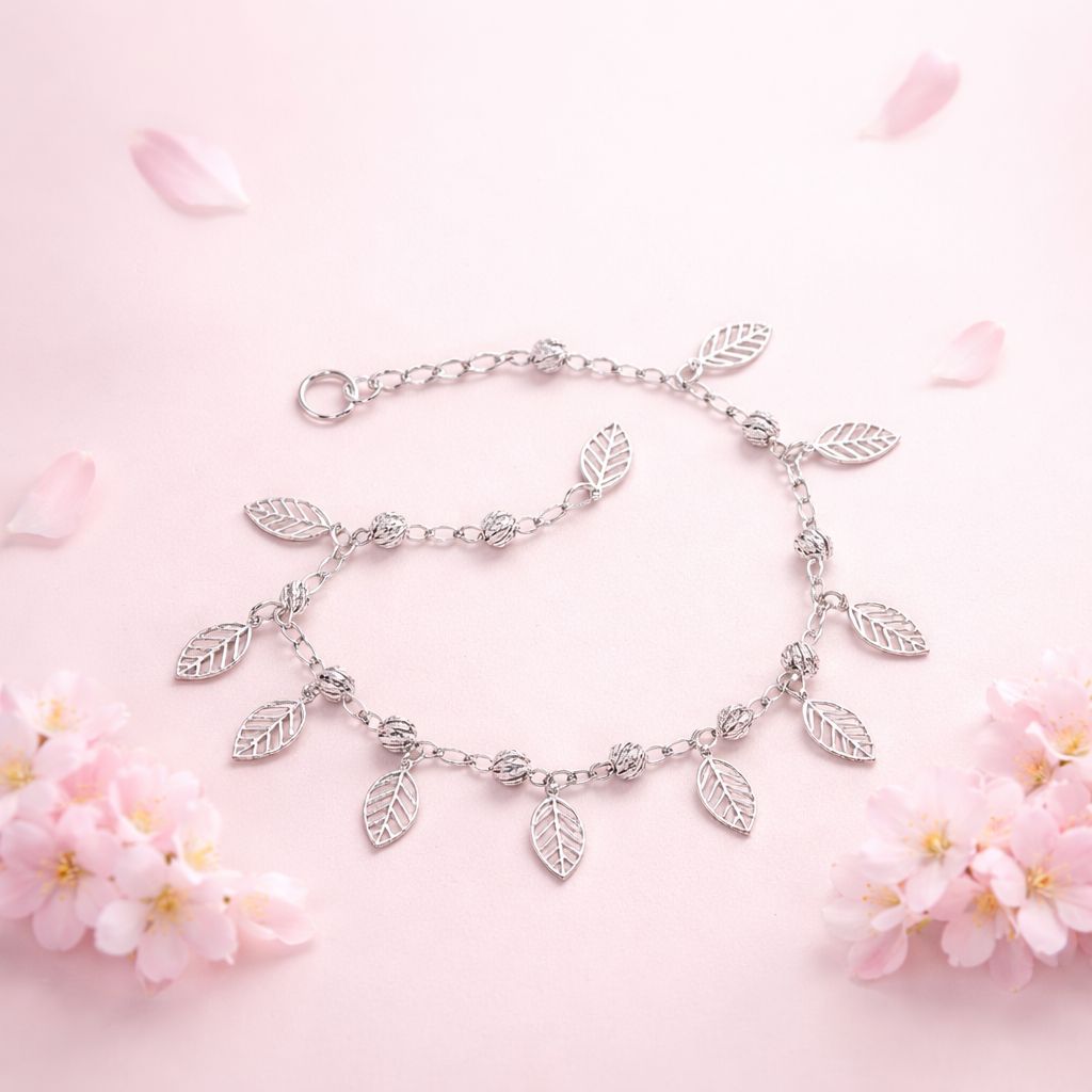 Tobillera Hojas Fancy mide 9.5” Plata 925 Mexicana 